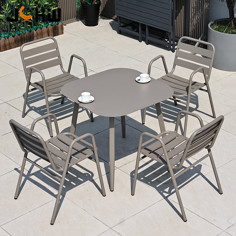 Modern Metal Patio Furniture Aluminum Restaurant Garden Table Set Outdoor Dining Table And Chairs Set