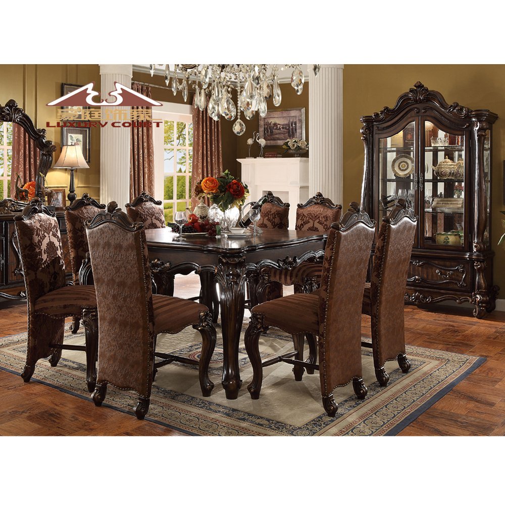 Longhao Luxury dinning table set wooden dining table and chairs luxurious dining room furniture kitchen dining table set