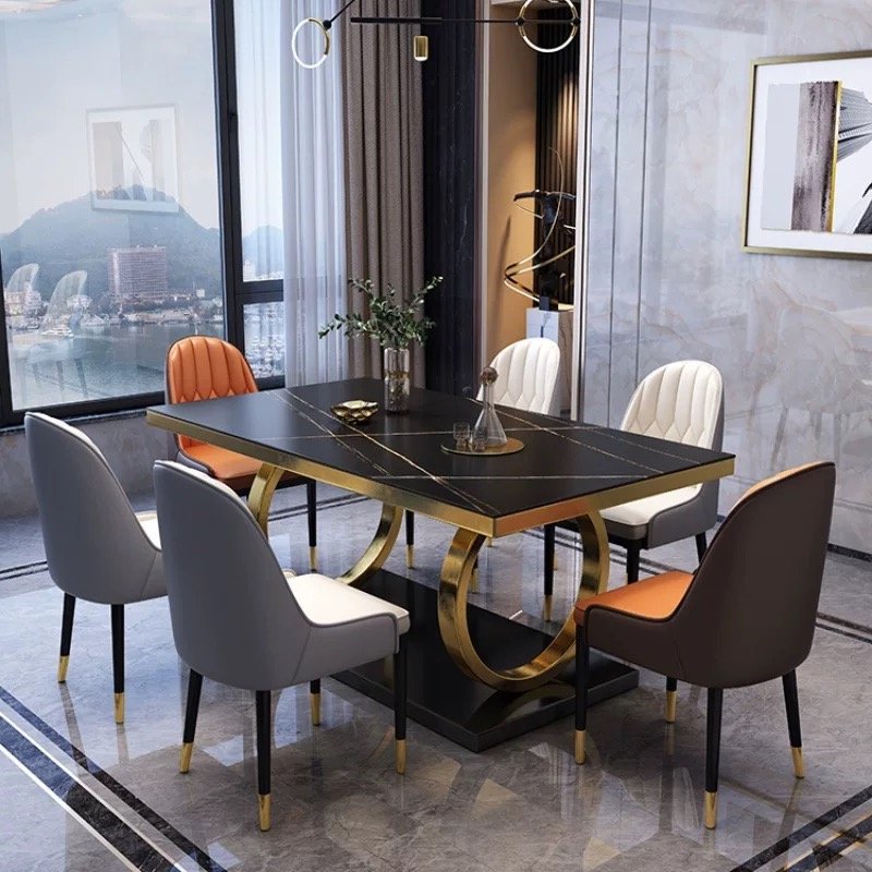 Modern Luxury Rock Slab Dining Table Extendable Marble Set for Kitchen Living Room Hotel Elegant Dining Room Furniture Design