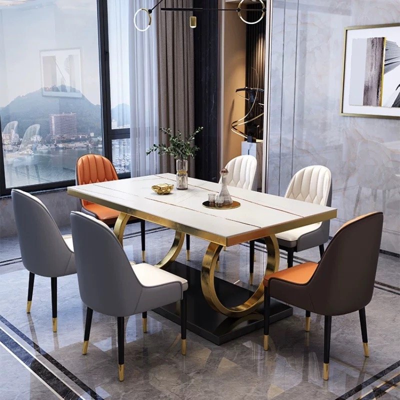 Modern Luxury Rock Slab Dining Table Extendable Marble Set for Kitchen Living Room Hotel Elegant Dining Room Furniture Design