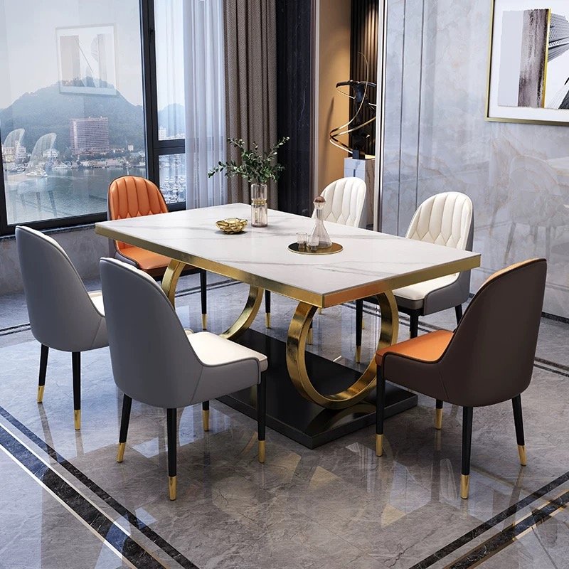 Modern Luxury Rock Slab Dining Table Extendable Marble Set for Kitchen Living Room Hotel Elegant Dining Room Furniture Design