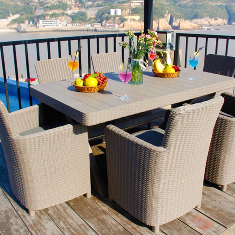 7 Pieces Outdoor Rattan Garden Bedroom Furniture For Dining Table Set