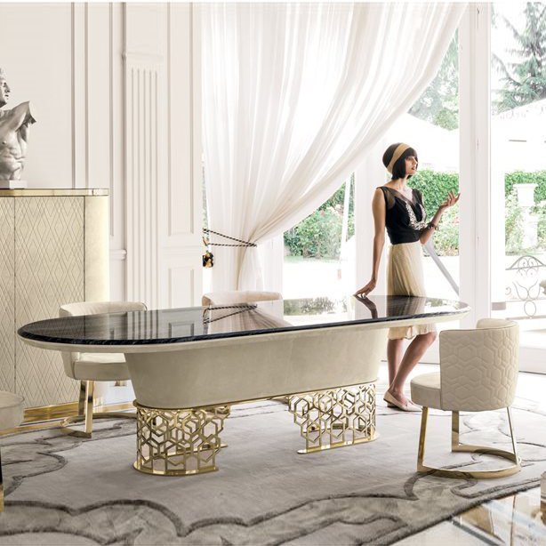 custom factory italian luxury stainless steel modern oval dining table set high end travertine stone marble dining tables