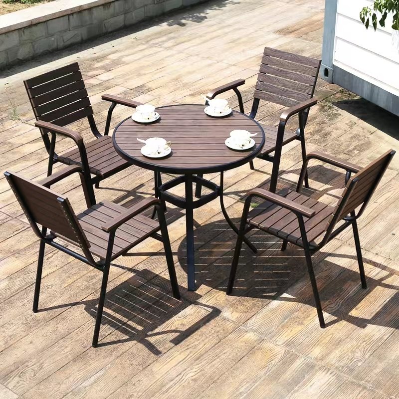 Wholesale patio furniture extendable teak dining table outdoor dining set with stackable outdoor chairs
