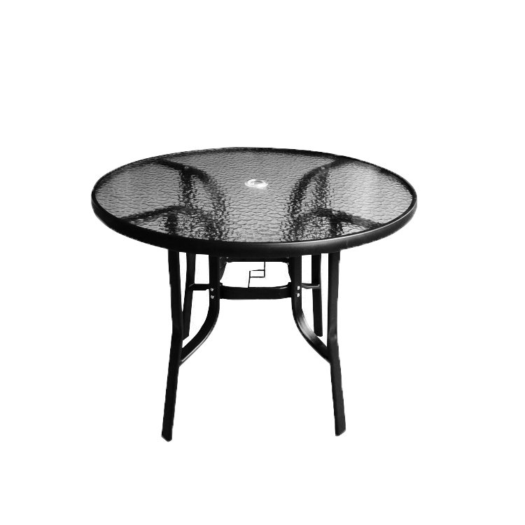 Classic Metal Tempered Glass Outdoor Bistro Patio Table round Garden Set for Dining Iron Frame Steel Finish for Courtyard Use