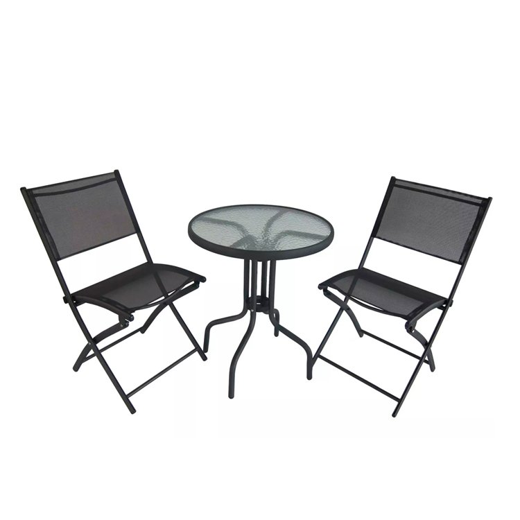 Classic Metal Tempered Glass Outdoor Bistro Patio Table round Garden Set for Dining Iron Frame Steel Finish for Courtyard Use