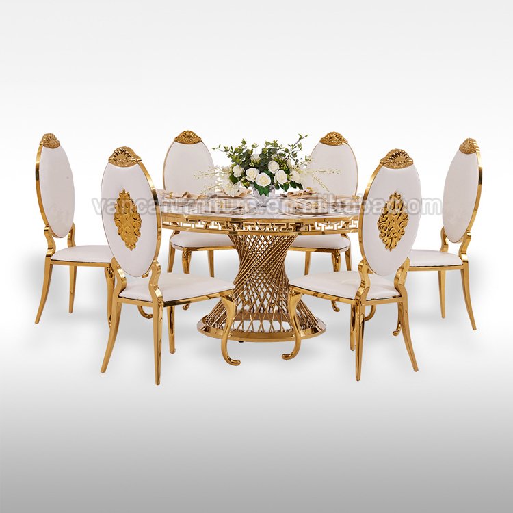 Modern Revolving Black marble Dining Room Round Table with gold metal base for house