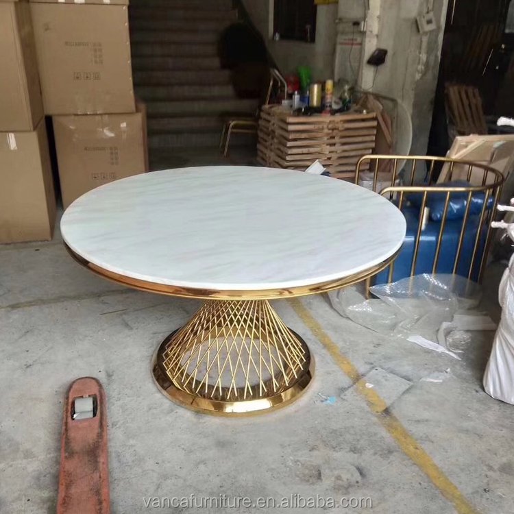 Modern Revolving Black marble Dining Room Round Table with gold metal base for house