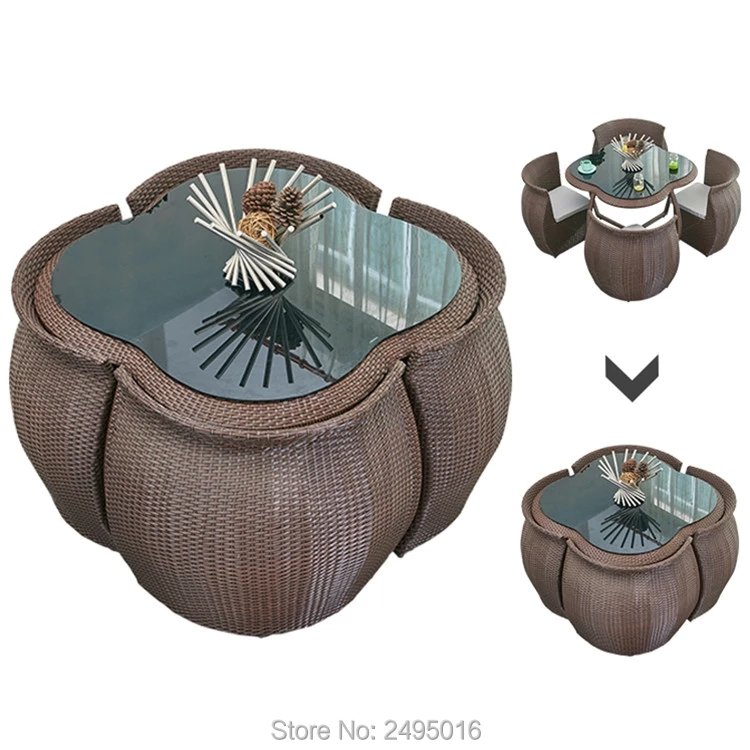 Pe rattan and metal frame popular dining chair outdoor dining table set