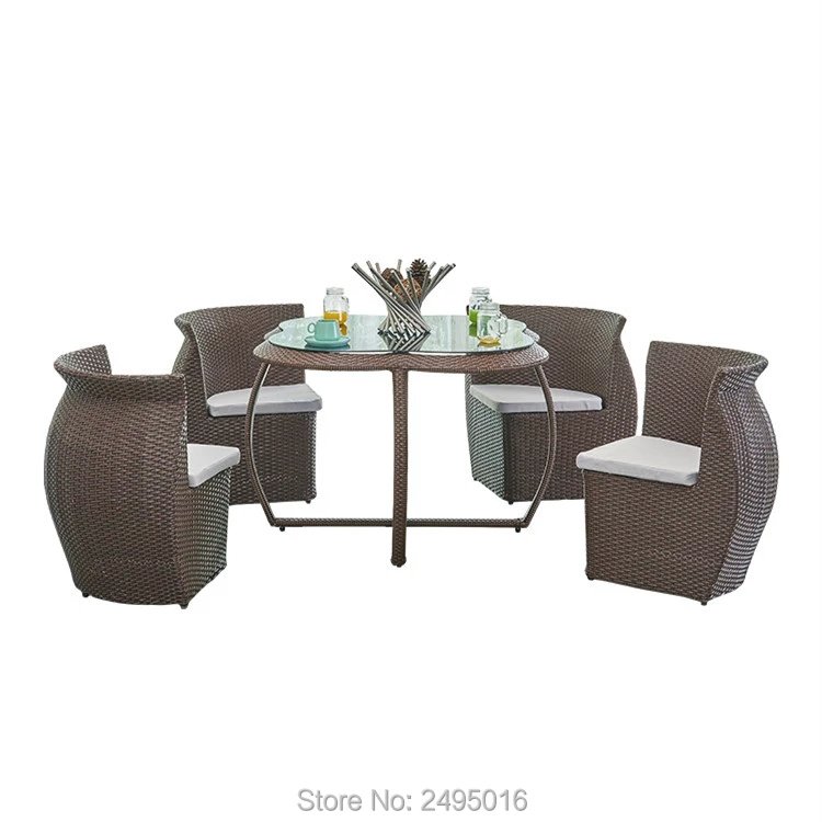 Pe rattan and metal frame popular dining chair outdoor dining table set