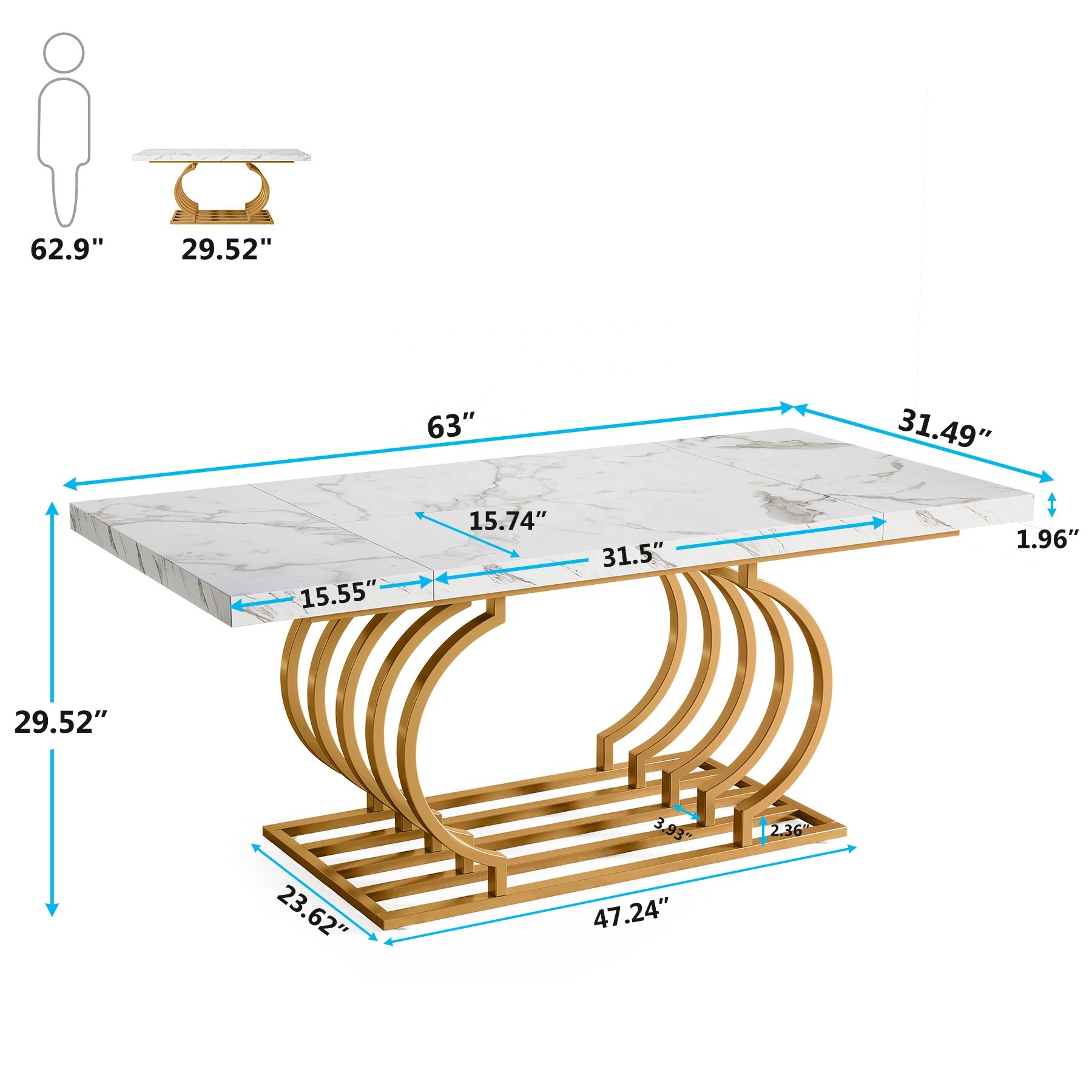 Tribesigns 63 inch Faux Marble Wooden Rectangle Kitchen Table for 6 People with Geometric Frame Modern Dining Table Luxury
