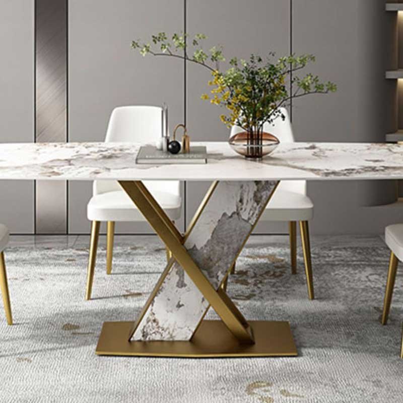 Modern Luxury Marble Slate Top Dining Room Table And 4 Chairs Set Villa Home Furniture Metal Dining Table 6 Seater