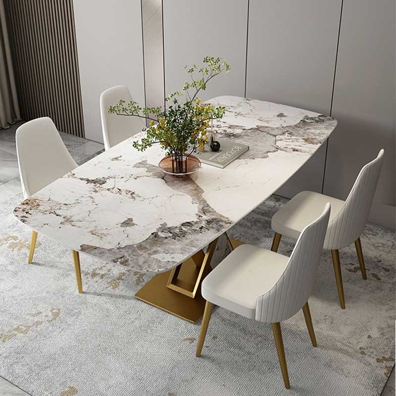 Modern Luxury Marble Slate Top Dining Room Table And 4 Chairs Set Villa Home Furniture Metal Dining Table 6 Seater