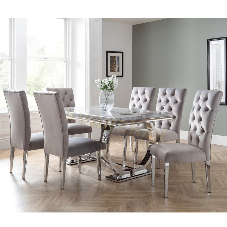 modern sliver stainless steel frame marble top dining room furniture marble dining table luxury dining tables