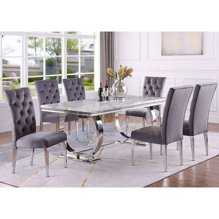 modern sliver stainless steel frame marble top dining room furniture marble dining table luxury dining tables