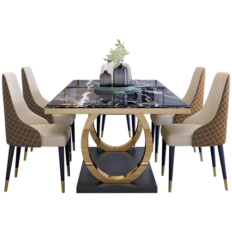 Postmodern Minimalist Marble Dining Table with Light Luxury Chair Combination Small Rectangular Stainless Steel Restaurant Set