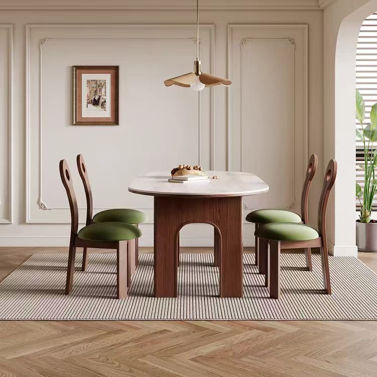 Modern Cream Dining Table Marble Stone Oval Wooden Legs Kitchen Dining Room Home Furniture Dining Table Set