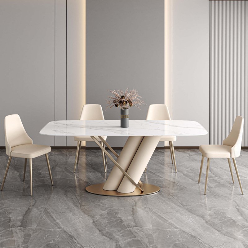 Italian Modern White 6 Seater Dinning Room Table 4 Chairs Set Home Furniture Marble Slate Top Metal Luxury Dining Table Set