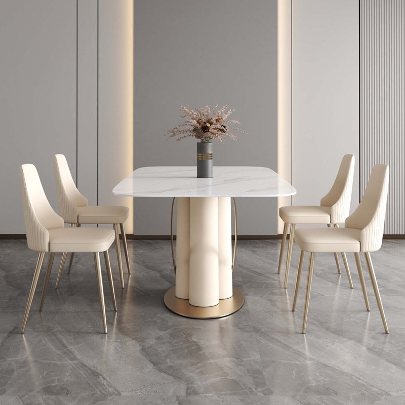 Italian Modern White 6 Seater Dinning Room Table 4 Chairs Set Home Furniture Marble Slate Top Metal Luxury Dining Table Set