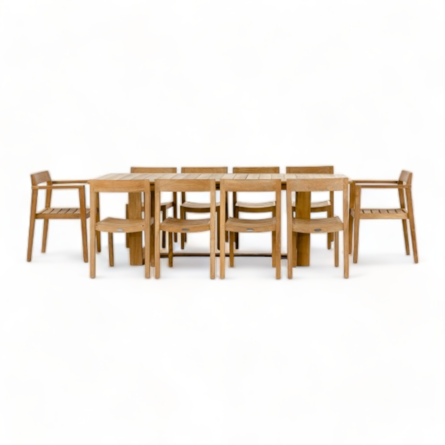 Premium Quality Dried Teak Wood Restaurant Dining Table Set 8 Stacking Chairs for Outdoor Dining Garden Patio Hotel Villa Cafe