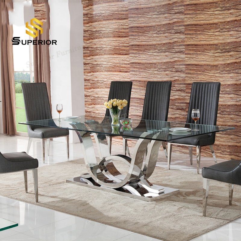 wholesale glass dining table set 6 seater comedores 4 sill home furniture dining table set