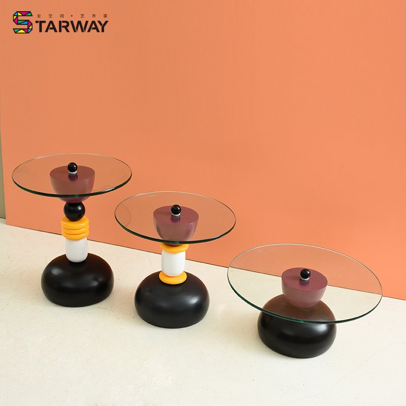 wholesale modern design glass top column round coffee table living room furniture RT-S112B