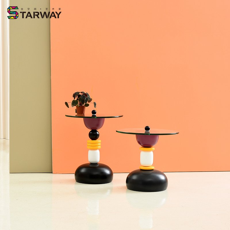 wholesale modern design glass top column round coffee table living room furniture RT-S112B