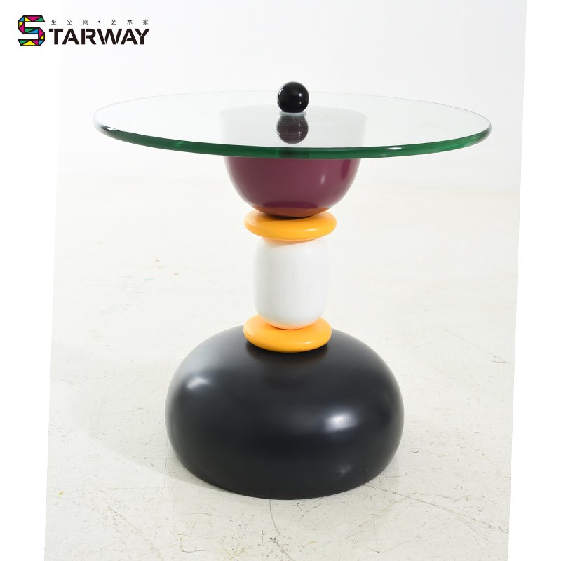 wholesale modern design glass top column round coffee table living room furniture RT-S112B
