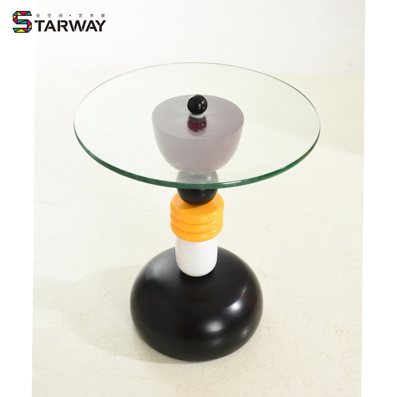 wholesale modern design glass top column round coffee table living room furniture RT-S112B