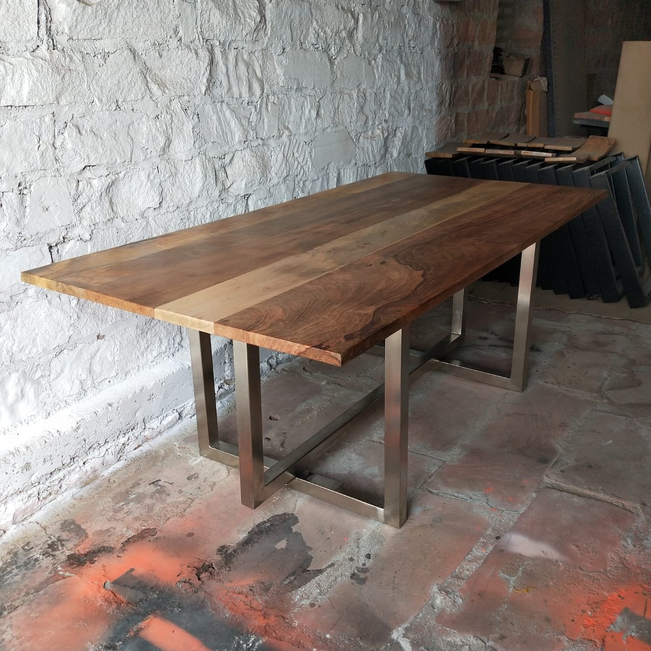 Rectangular Dining Table Set Industrial Design with Marble Glass and Wooden Material for Home Villa Living Room and Bar Use