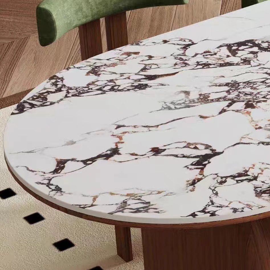 New Arrival Dining Table Bulgari Slabs Marble Stone Top Wooden Leg Kitchen Dining Room Home Furniture Dining Table