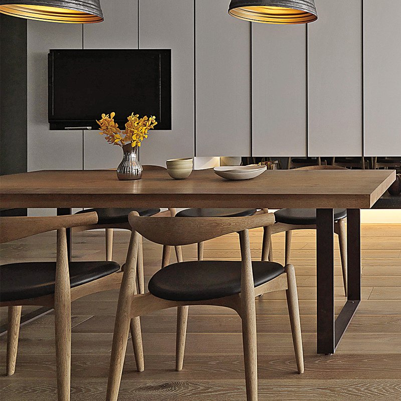 Modern hot sell dining table set wooden top metal frame wooden dining table for living room furniture
