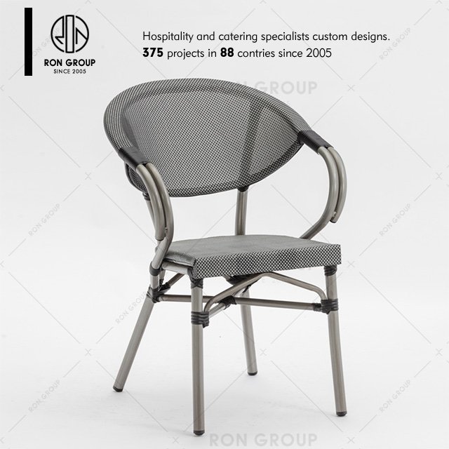 Outdoor Waterproof Stacking Furniture Garden Bamboo Table And Chair Aluminum Arm Wicker Rattan Restaurant Dining Outdoor Chair