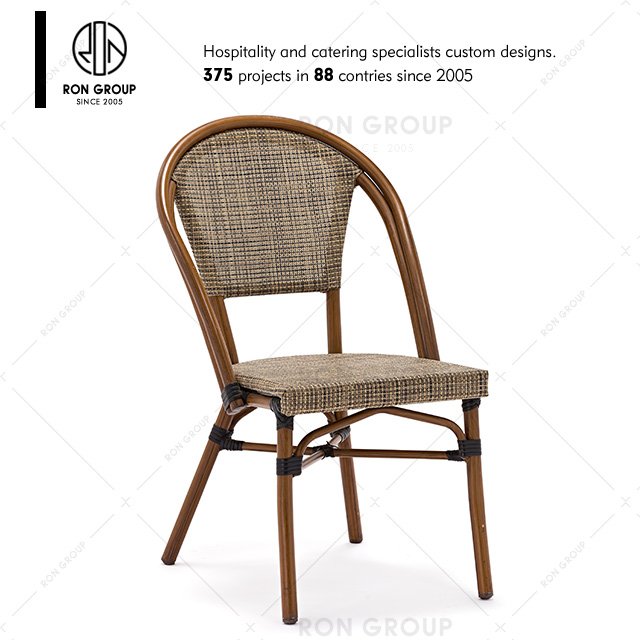 Outdoor Waterproof Stacking Furniture Garden Bamboo Table And Chair Aluminum Arm Wicker Rattan Restaurant Dining Outdoor Chair