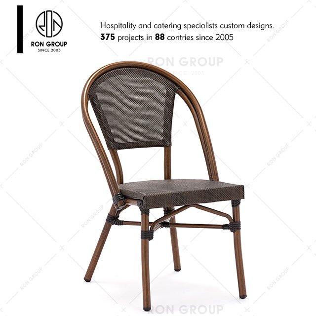 Outdoor Waterproof Stacking Furniture Garden Bamboo Table And Chair Aluminum Arm Wicker Rattan Restaurant Dining Outdoor Chair