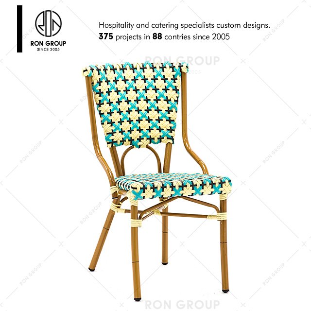 Outdoor Waterproof Stacking Furniture Garden Bamboo Table And Chair Aluminum Arm Wicker Rattan Restaurant Dining Outdoor Chair