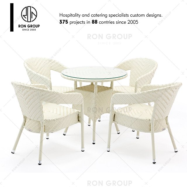 Outdoor Waterproof Stacking Furniture Garden Bamboo Table And Chair Aluminum Arm Wicker Rattan Restaurant Dining Outdoor Chair