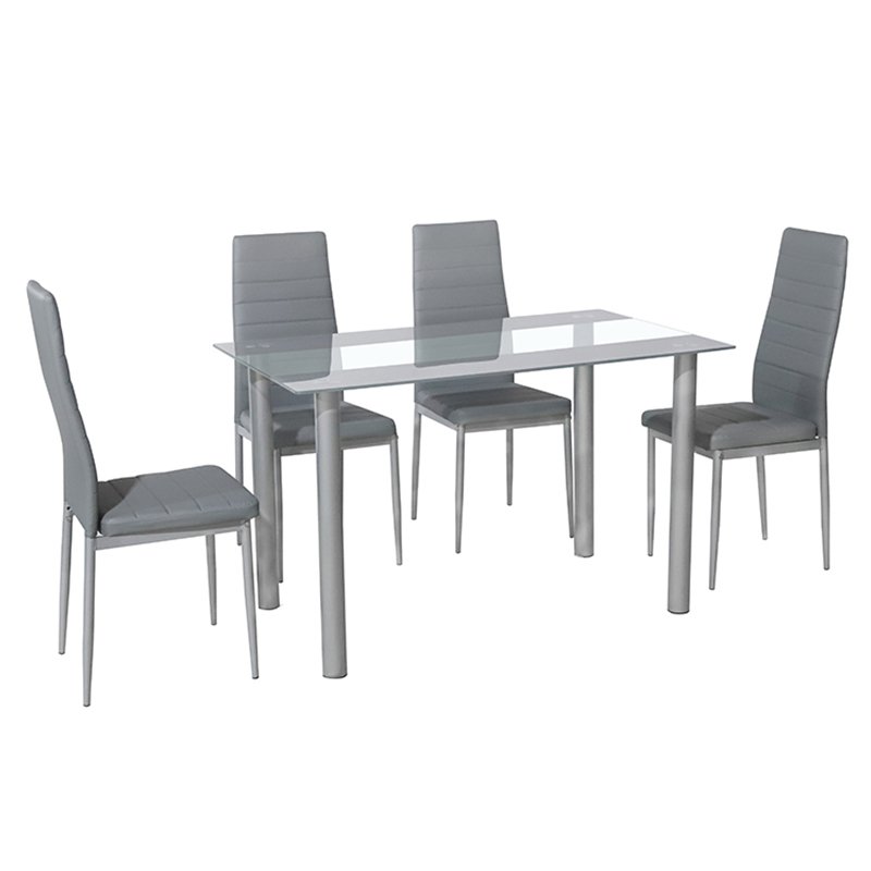 Wholesale tempered glass table top dinning table and chairs set modern furniture stainless steel glass white dining table