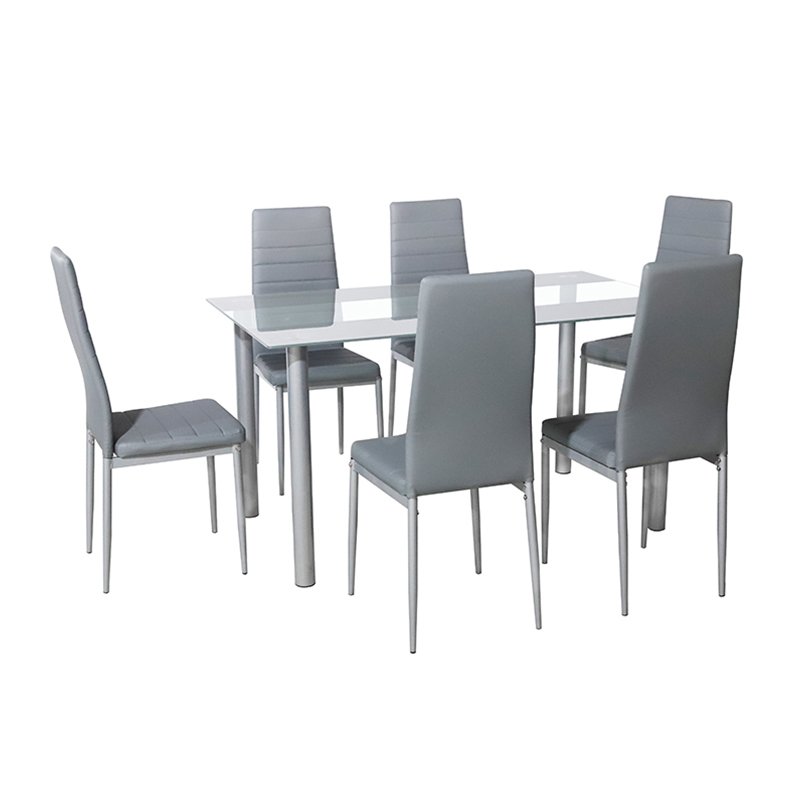 Wholesale tempered glass table top dinning table and chairs set modern furniture stainless steel glass white dining table