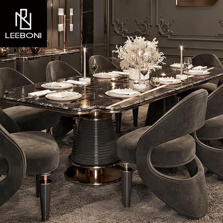Hot Sale Manufacturer Factory Price Customization Luxury Design Dining Room Furniture Marble High End Dining Table Set