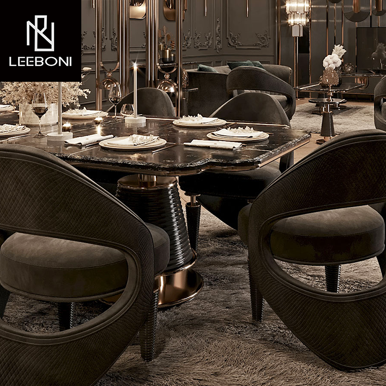 Hot Sale Manufacturer Factory Price Customization Luxury Design Dining Room Furniture Marble High End Dining Table Set