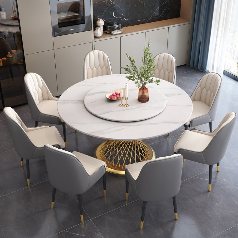 Newly Upgraded Modern Luxury Natural Marble Dining Table Stainless Steel Dining Room Furniture Table And Chair Sets