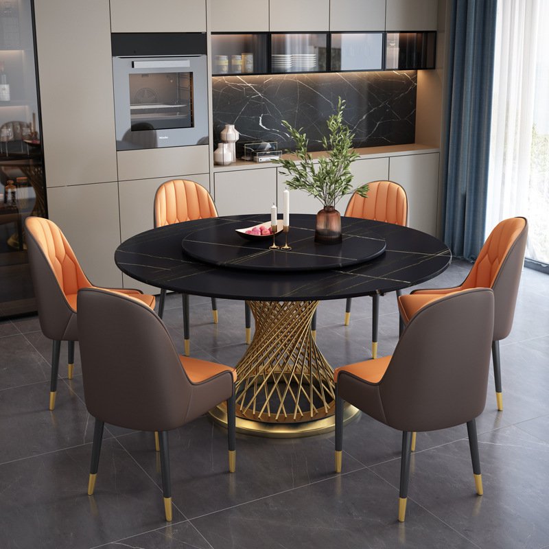 Newly Upgraded Modern Luxury Natural Marble Dining Table Stainless Steel Dining Room Furniture Table And Chair Sets
