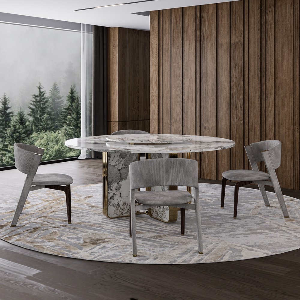 Kf Casa Rotatable Elegant Italian Dining Table Set 4 6 Chairs Luxury Italian Round Marble Dining Table