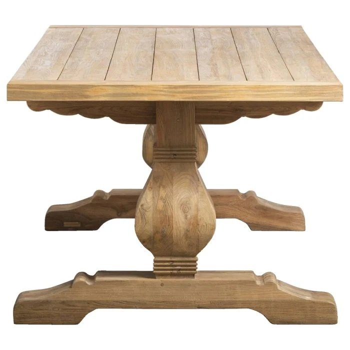 Modern Reclaimed Teak Dining Table with Pedestal Legs Rectangular Solid Wood Outdoor Kitchen Furniture