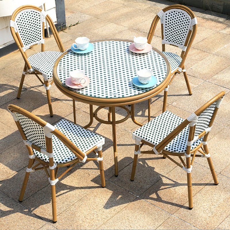 Hot Sale Garden Furniture French Style Bamboo Painting Mixed Rattan Weaving Chairs With Table
