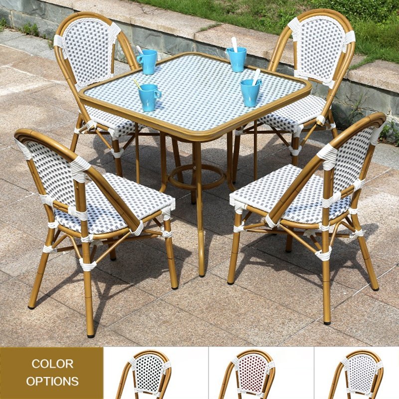 Hot Sale Garden Furniture French Style Bamboo Painting Mixed Rattan Weaving Chairs With Table
