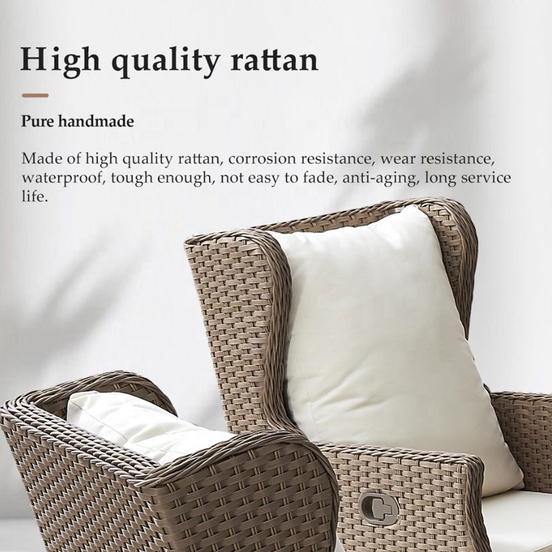 Brown Modern Wicker Table 4 Seater Adjustable Back Chairs Furniture Outdoor Rattan Aluminum 5 Piece Round Dining Sets
