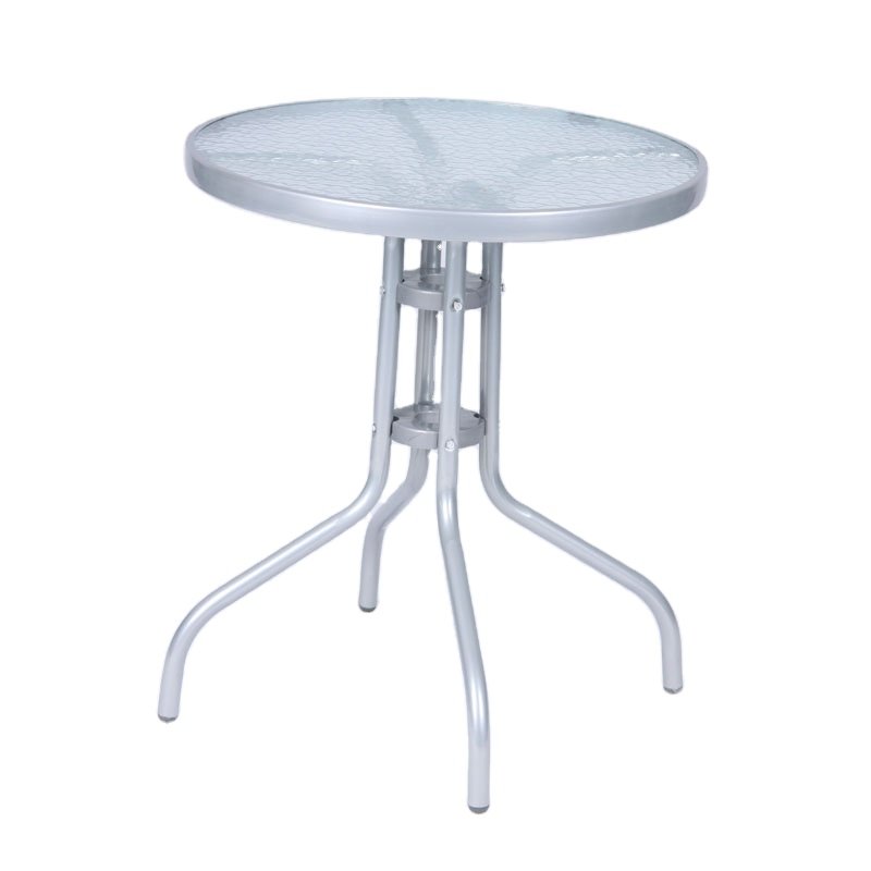 Round Bistro Table with Steel Frame and Tempered Glass