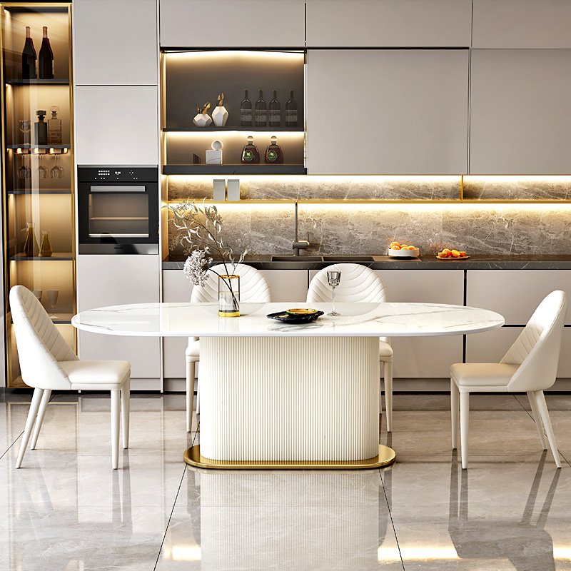 Nordic Design Cream Wind Rock Plate Dining Table Set with Steel Materials for Home Office Restaurant Bar Cream Marble Top